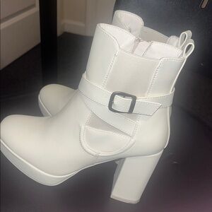 White Ankle Boots with Buckle